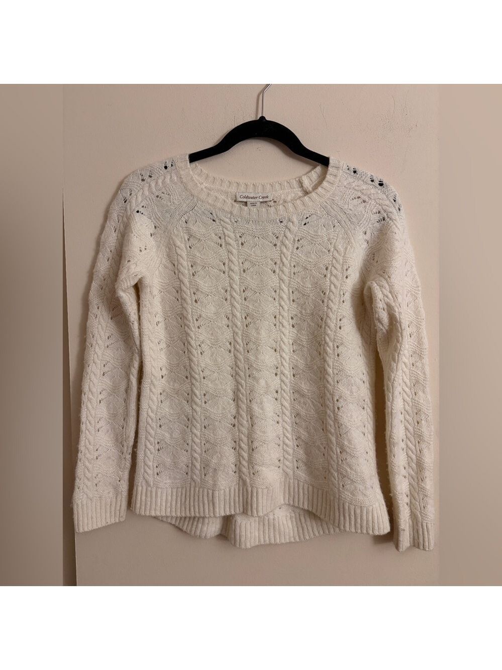 Coldwater Creek Ivory Cable Knit Pullover Sweater Size S